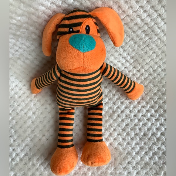 Beverly Hills Teddy Bear Co Plush Rattle Orange Black Striped Dog Stuffed Animal - Picture 10 of 11